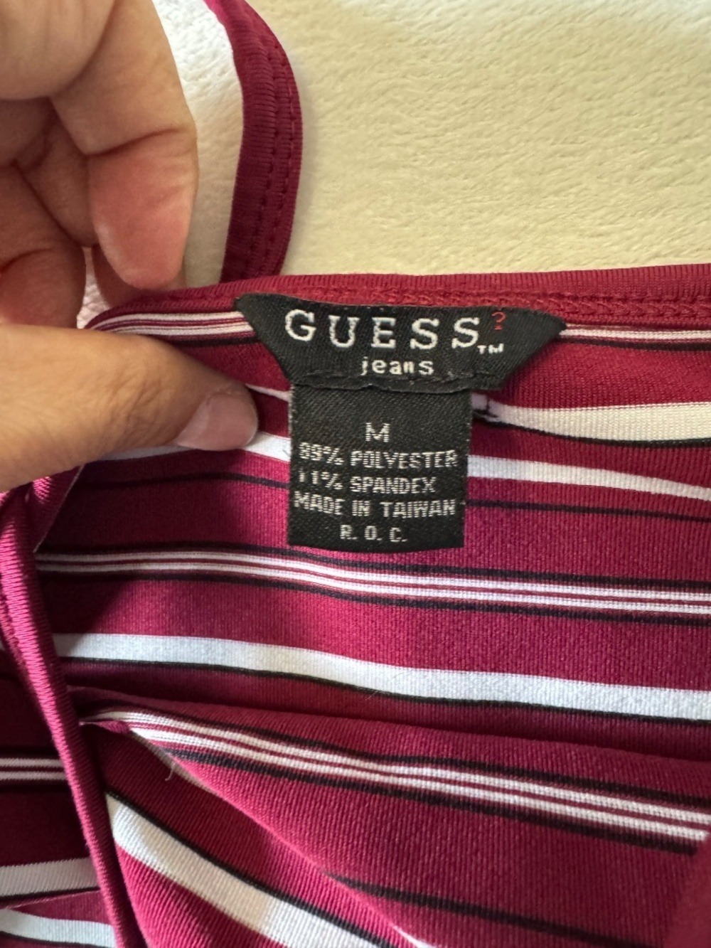 Guess Striped Tank Top in Burgundy and White - Picture 2 of 6